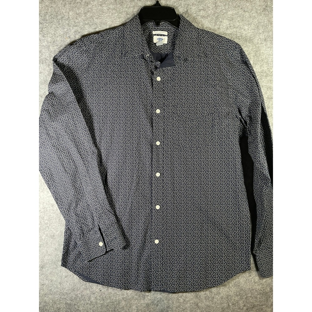 Old Navy Mens Slim Fit Button Down Shirt Medium Navy Blue White Micro Dot Print